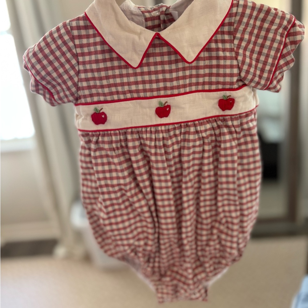 Belle bird Red and White Gingham Baby Romper